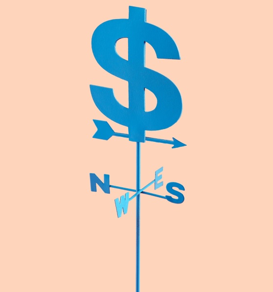 A weathervane with a U.S. dollar sign at its peak, indicating the direction of financial success.